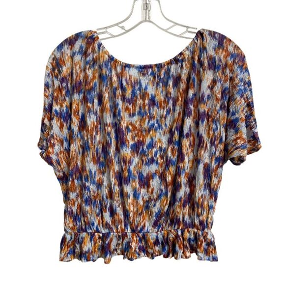 Guess Women's Cold Shoulder Top Size S Ruffle Elastic Waist Tie Neck Y2K Artsy - Picture 9 of 14